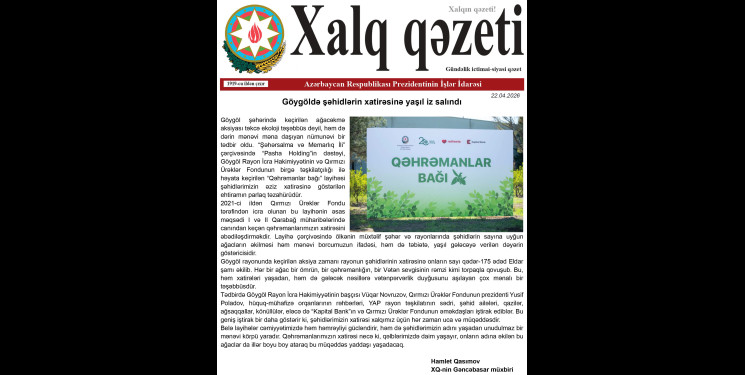 The “Heroes’ Garden” tree-planting campaign held in Goygol has been covered in the media